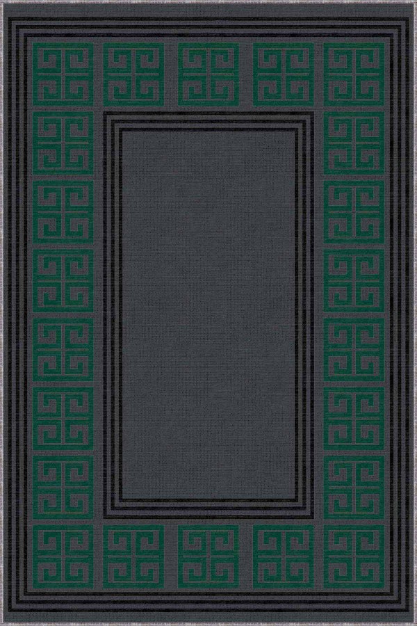 Yeşil Çerçeveli Kaymaz Taban Makinede Yıkanabilir Halı RV036