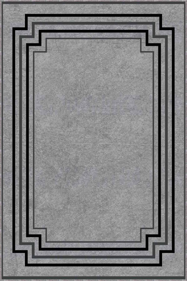 Gri Çerçeveli Kaymaz Tabanlı Makinede Yıkanabilir Halı RV049