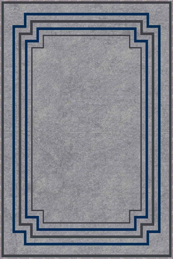 Lacivert Çerçeveli Kaymaz Tabanlı Dekoratif Halı RV050