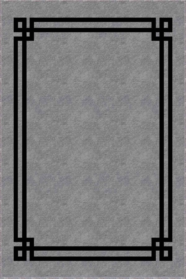 Gri Çerçeveli Kaymaz Tabanlı Makinede Yıkanabilir Halı RV060