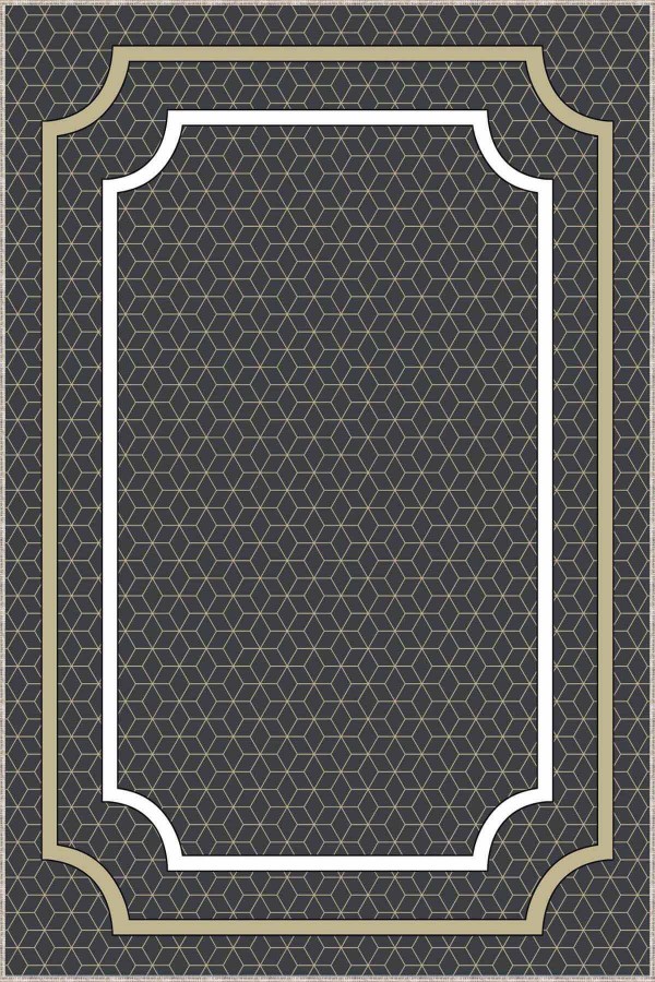 Antrasit Çerçeveli Kaymaz Tabanlı Dekoratif Halı RV063