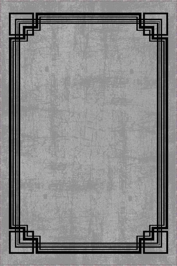 Gri Çerçeveli Kaymaz Tabanlı Makinede Yıkanabilir Halı RV073