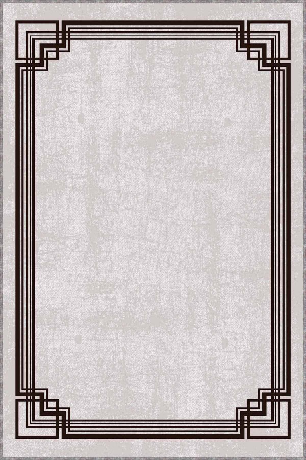 Bej Çerçeveli Kaymaz Tabanlı Makinede Yıkanabilir Halı RV075