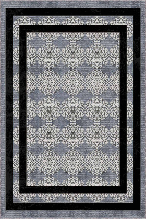 Gri Çerçeveli Kaymaz Tabanlı Makinede Yıkanabilir Halı RV085