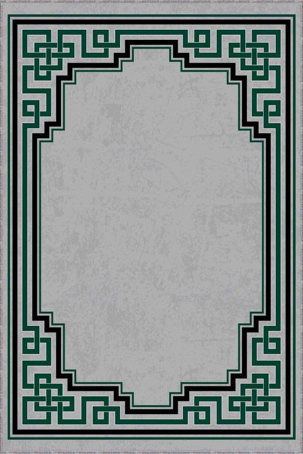 Yeşil Çerçeveli Kaymaz Taban Makinede Yıkanabilir Halı RV092