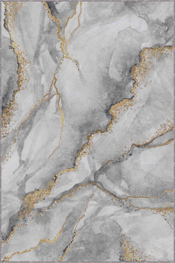 Gri Mermer Görünümlü Kaymaz Tabanlı Dekoratif Halı RV119