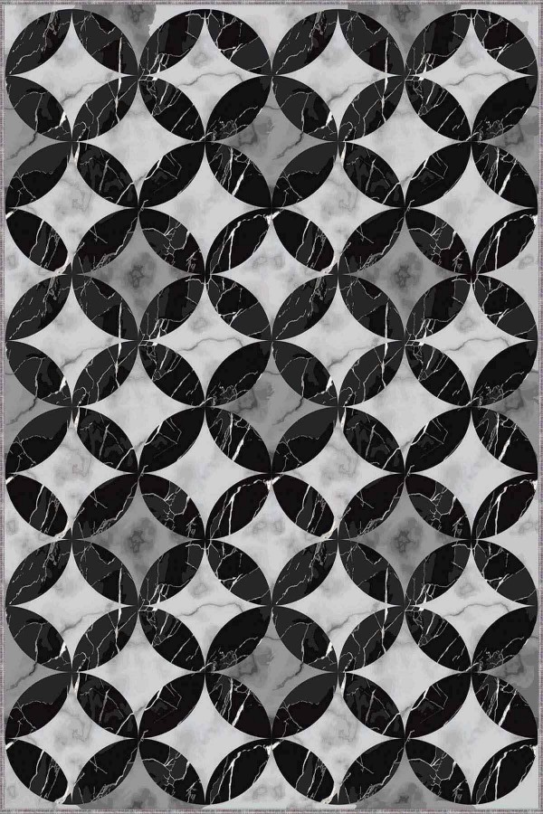 Siyah Mermer Görünümlü Kaymaz Tabanlı Dekoratif Halı RV133