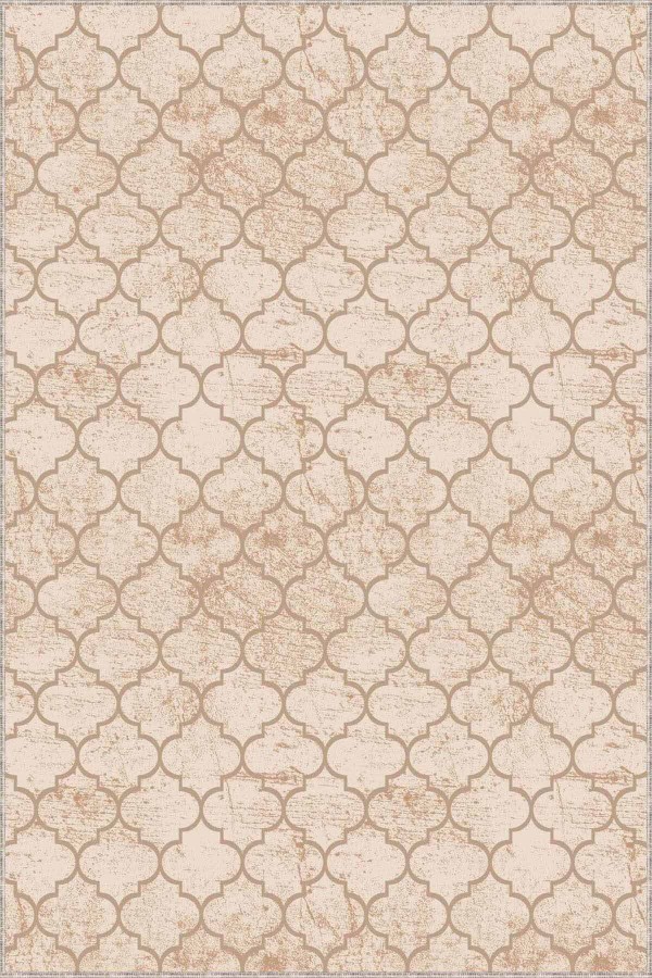 Bej Fas Desen Kaymaz Tabanlı Makinede Yıkanabilir Halı RV155