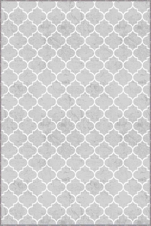 Gri Fas Desen Kaymaz Tabanlı Makinede Yıkanabilir Halı RV156