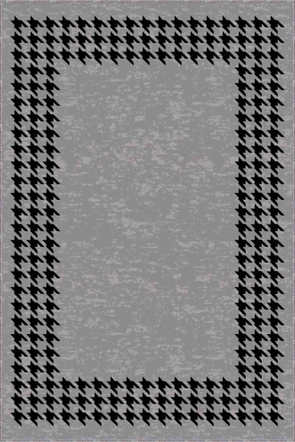 Gri Çerçeveli Kaymaz Tabanlı Makinede Yıkanabilir Halı RV179