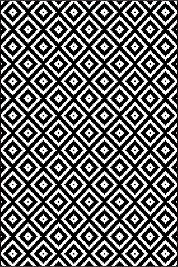 Siyah Beyaz Karo Desen Kaymaz Tabanlı Dekoratif Halı RV181