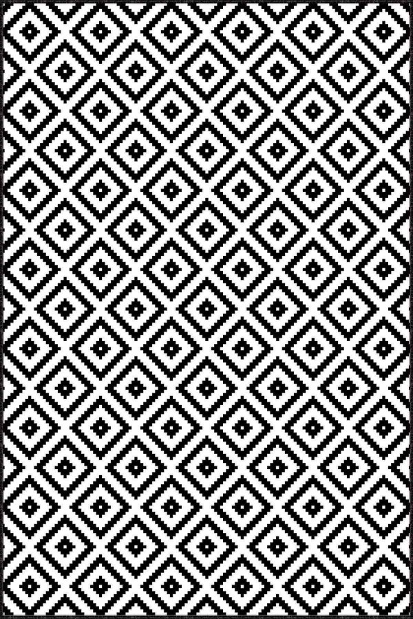 Siyah Beyaz Karo Desen Kaymaz Tabanlı Dekoratif Halı RV182