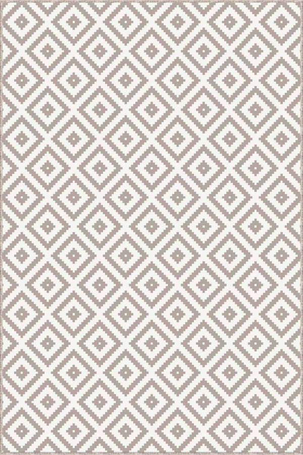 Bej Karo Desen Kaymaz Taban Makinede Yıkanabilir Halı RV184