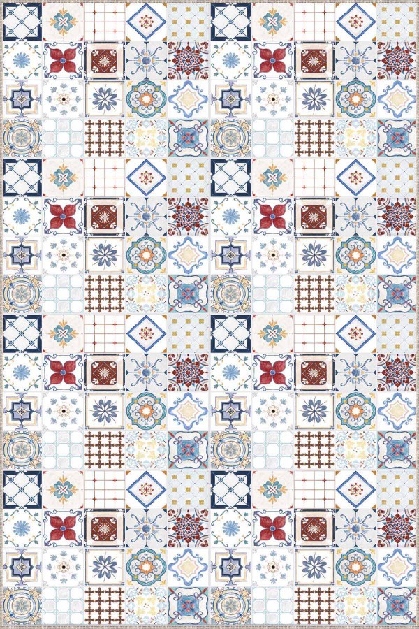 Çok Renkli Çini Desen Kaymaz Tabanlı Dekoratif Halı RV230