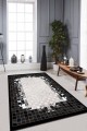 Siyah Deri Görünümlü Kaymaz Tabanlı Dekoratif Halı RV245