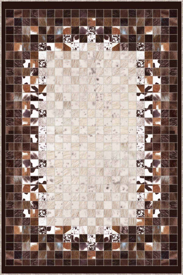 Kahverengi Deri Görünümlü Kaymaz Taban Dekoratif Halı RV246