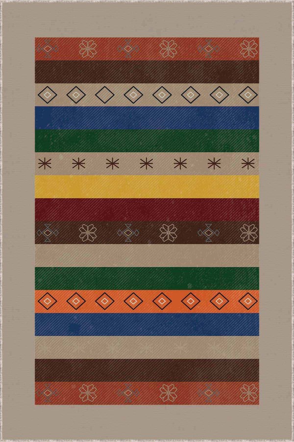 Çok Renkli Otantik Kaymaz Tabanlı Dekoratif Halı RV270