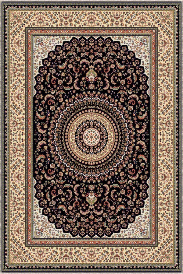 Lacivert Klasik Göbekli Kaymaz Tabanlı Dekoratif Halı RV283