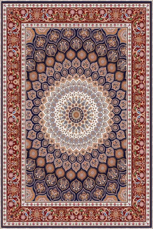 Lacivert Klasik Göbekli Kaymaz Tabanlı Dekoratif Halı RV284