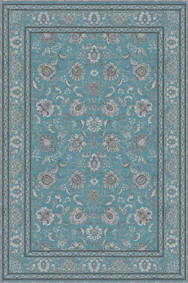 Turkuaz Vintage Kaymaz Taban Makinede Yıkanabilir Halı RV290