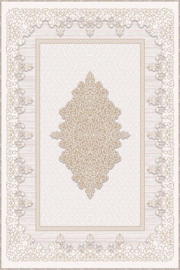 Bej Klasik Göbekli Kaymaz Tabanlı Dekoratif Halı RV301