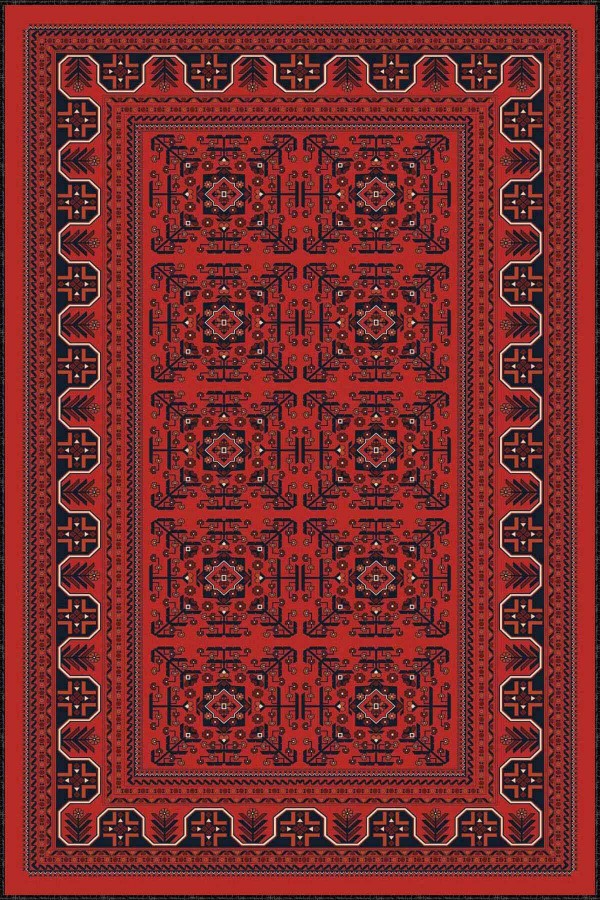 Bordo Karabağ Kaymaz Tabanlı Makinede Yıkanabilir Halı RV353