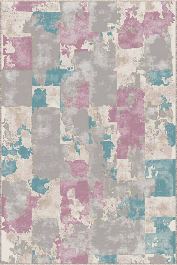 Pembe Turkuaz Vintage Kaymaz Tabanlı Dekoratif Halı SU03