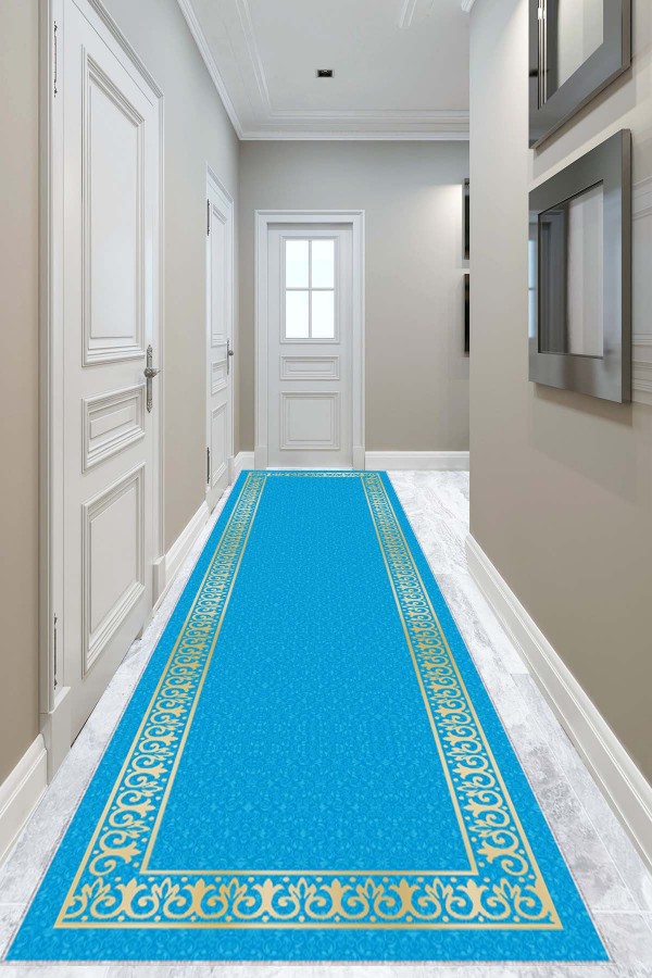 Turkuaz Klasik Desen Protokol Halısı Yolluk Özel Ölçü VH064