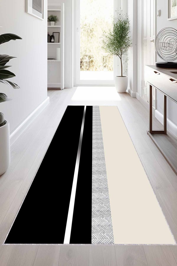 Siyah Silver Kaymaz Modern Kesme Rulo Yolluk Halı VH015