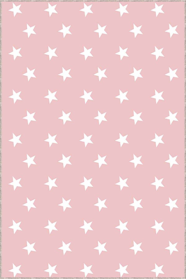 Pembe Yıldızlı Kaymaz Taban Makinede Yıkanabilir Halı YLD02