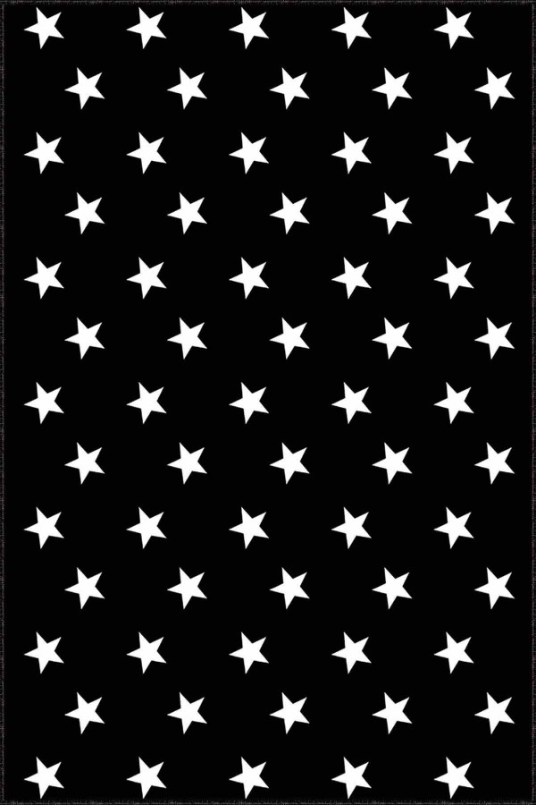 Siyah Yıldızlı Kaymaz Taban Makinede Yıkanabilir Halı YLD03