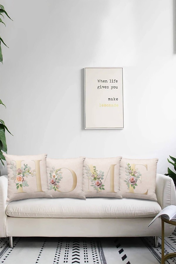 Çift Taraflı Bej L Harfli Yastık Kırlent Kılıfı KRL544