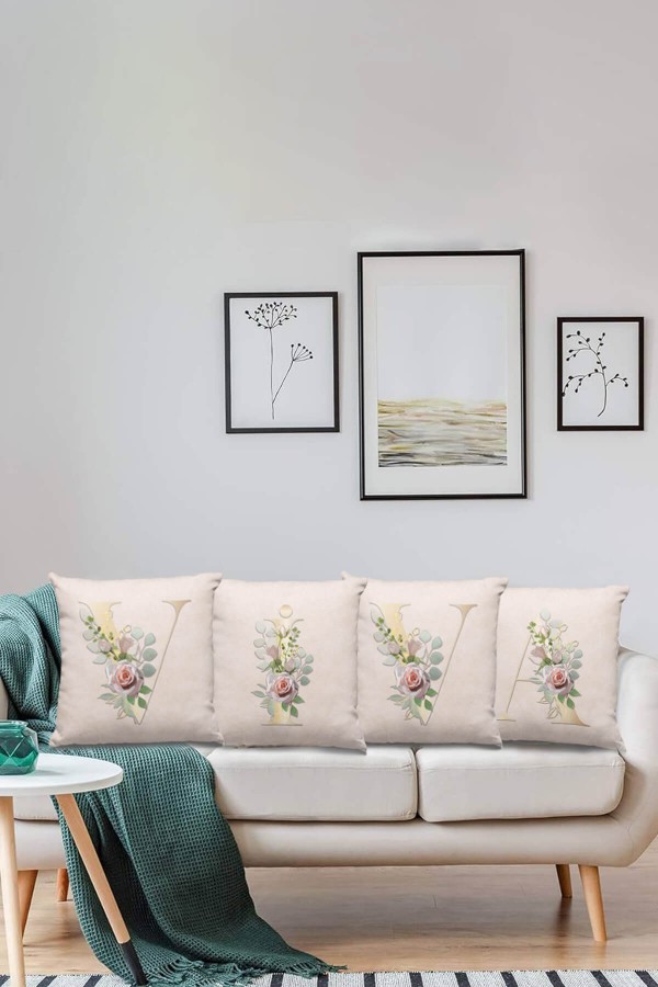 Çift Taraflı Bej L Harfli Yastık Kırlent Kılıfı KRL544