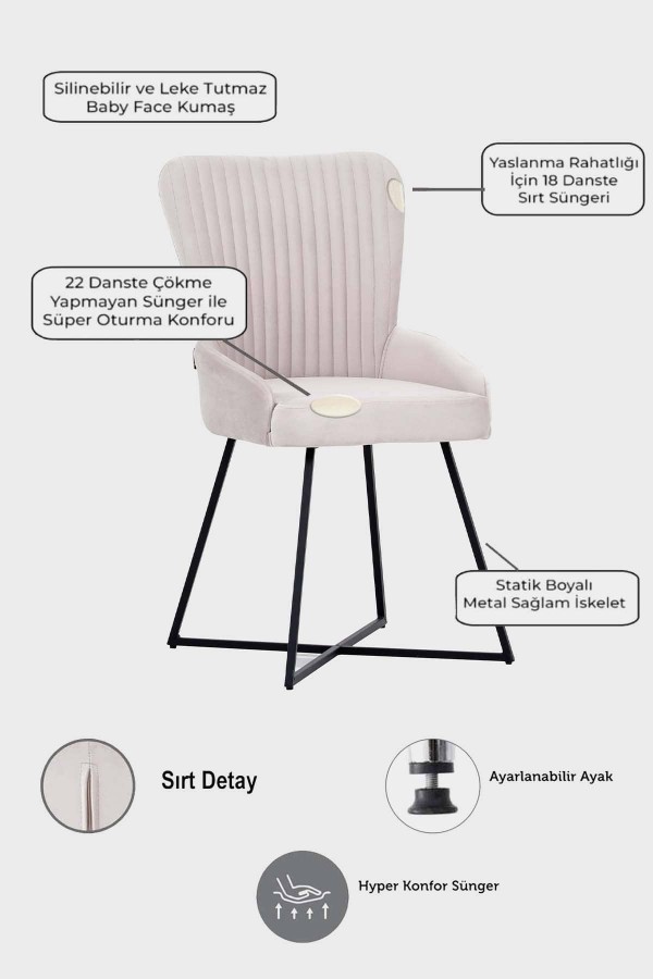 Antrasit Delta Yıldız Gold Ayaklı Mutfak Sandalyesi Takımı