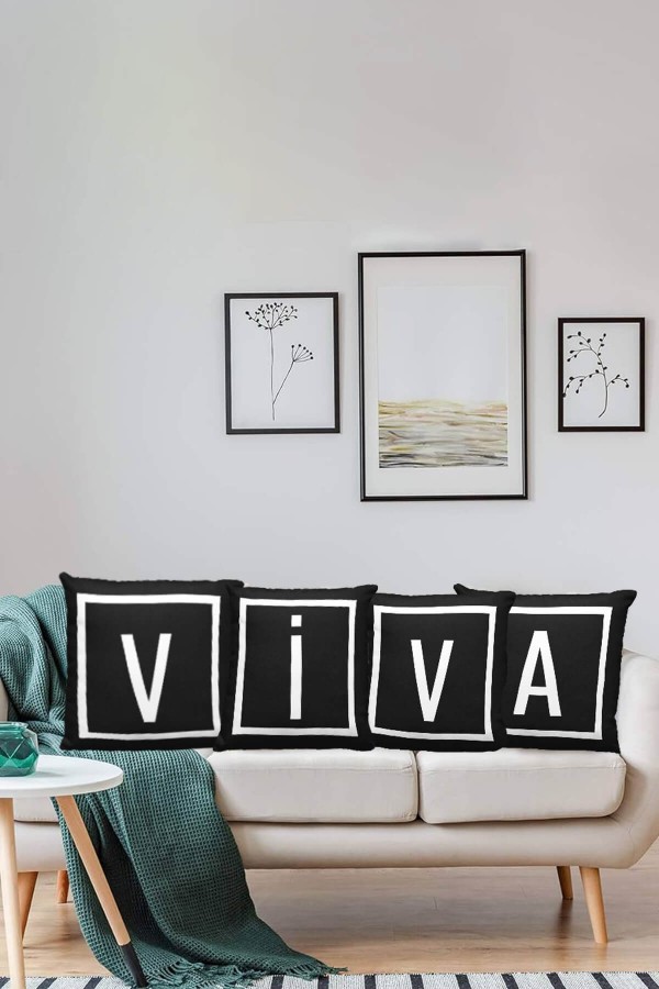 Çift Taraflı Siyah S Harfli Yastık Kırlent Kılıfı KRL613