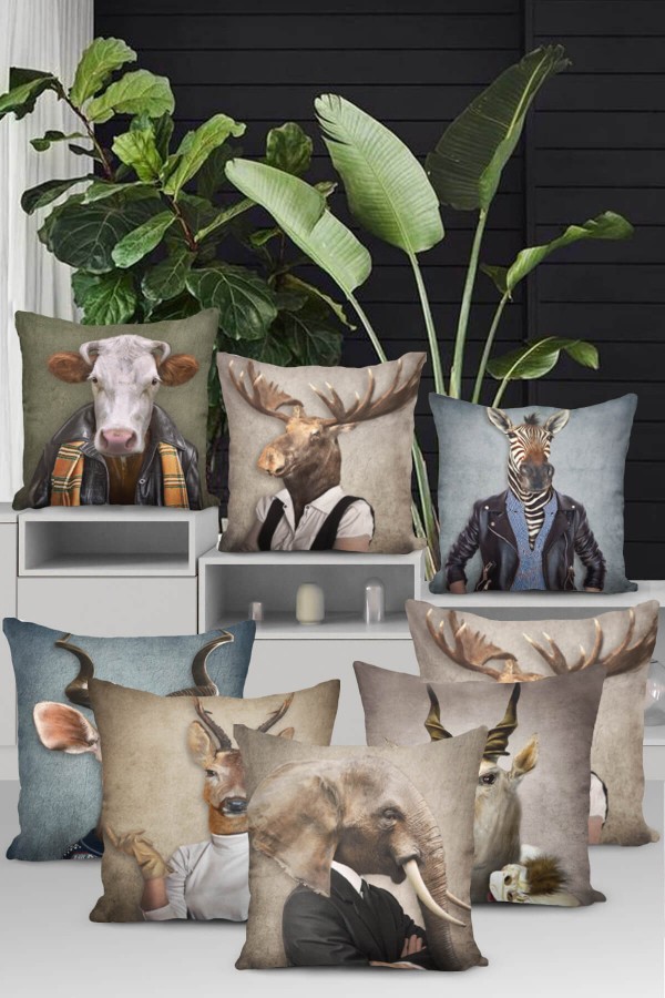 Antilop Kıyafetli Hayvan Çift Taraflı Kırlent Kılıfı KRL873