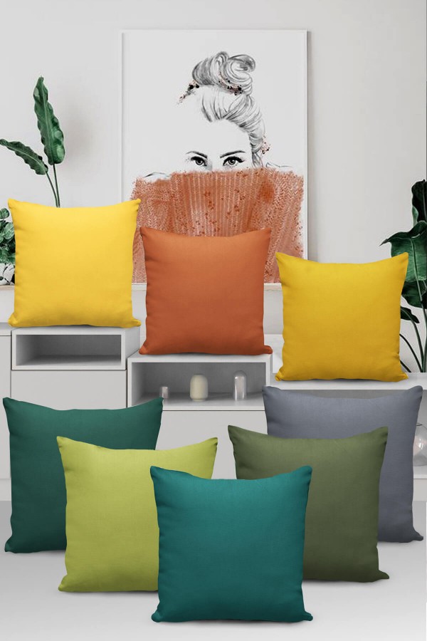 Haki Tek Renk 4'lü Set Çift Taraflı Kırlent Kılıfı 4KRL024