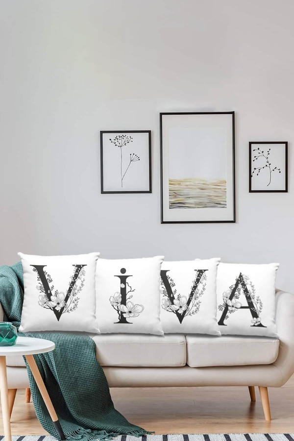 Çift Taraflı Beyaz B Harfli Yastık Kırlent Kılıfı KRL501