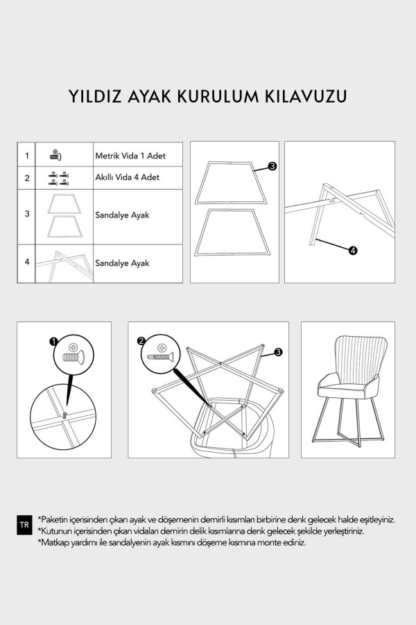 Antrasit Delta Yıldız Gold Ayaklı Mutfak Sandalyesi Takımı