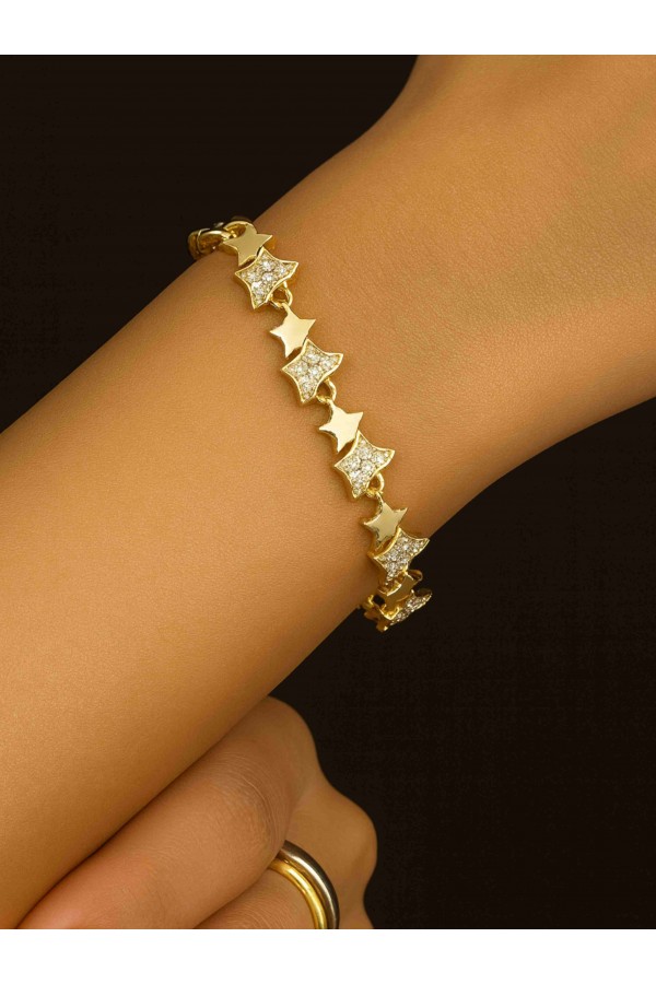 Yıldız Figürlü Taşlı Altın Kaplama 14K Bileklik – Suare Concept Işıltılı Zarif Tasarım