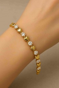 Xuping 14K Gold Kaplama Kalp Detaylı Taşlı Model Bileklik – Suare Concept Zarif Aşk Tasarımı