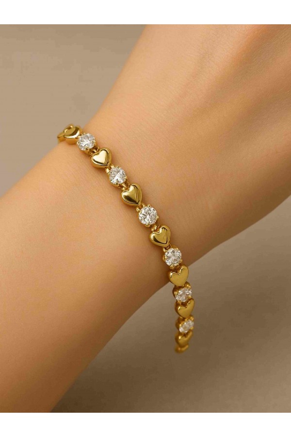 14K Gold Kaplama Kalp Detaylı Taşlı Xuping Bileklik – Suare Concept Zarif Romantik Tasarım