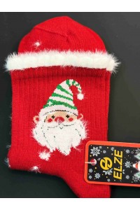 KIRMIZI NOEL BABA VE KAR TANESİ DESENLİ YILBAŞI ÇORABI