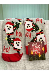 Gri Zemin Noel Baba ve Yılbaşı Ağacı Desenli Ho Ho Ho Çorap – Suare Concept Yeni Yıl Çorap Modeli
