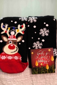 Yeni Yıl Geyikli Kırmızı Siyah Çorap – Suare Concept Yılbaşı Çorap Modeli