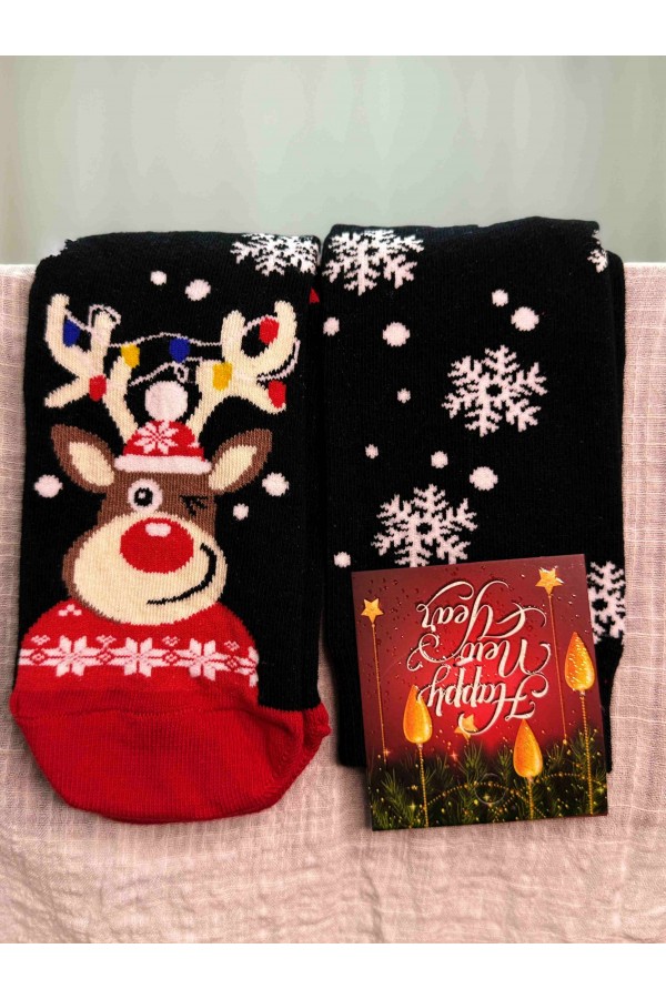 Yeni Yıl Geyikli Kırmızı Siyah Çorap – Suare Concept Yılbaşı Çorap Modeli
